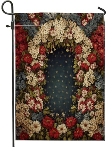 Drapeau floral patriotique de jardin, couronne étoilée rouge, blanc, bleu, décoration extérieure vintage, bannière double face, 30,5 x 45,7 cm