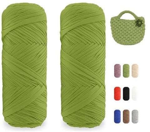 T-Shirt Garn, Strickgarn, 400g (2x200g) Bändchengarn zum Stricken und Häkeln, für Körbe, Bändchengarn Polyester Rope, Textilgarn für Häkelkorb Taschen Teppiche Wandbehang Makramee - AL
