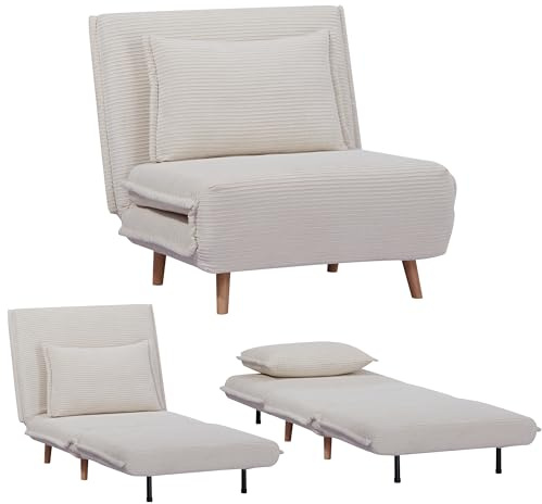 EVERGREENWEB Bäddsoffa omvandlingsbar i enkelsäng 80 x 190 med madrass och vadderad kudde | Clic Clac-soffa med justerbart ryggstöd 1 sits med träben | Vit | VELVET