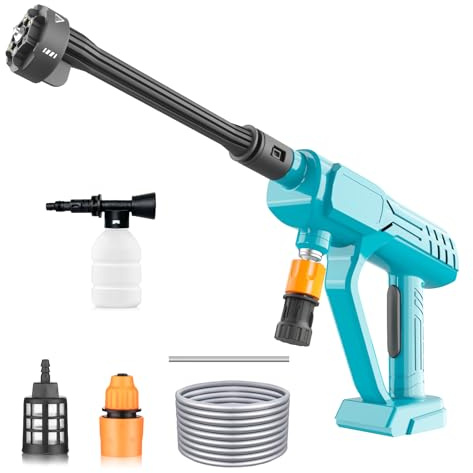 Akku Hochdruckreiniger für Auto,Ersatz für Makita 18V BL1830, mit 6-in-1 Multi-Sprühdüse,5M Schlauch, Schaumsprüher,für Garten/Haustier/Teppichreinigen