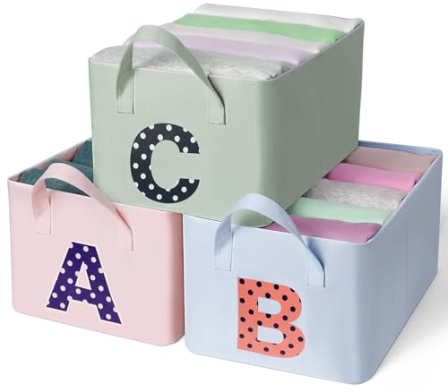 Cozary Scatole Portaoggetti in Tessuto Set di 3, 40x30x19cm Cubi Pieghevoli di Stoccaggio Contenitori per Armadio Rigide con Manico, Telaio in Metallo, Organizer Armadio Bambini Giocattoli