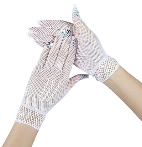 Gants en résille simples pour les événements de mariage Gants courts extensibles Maille Protection solaire Lavage à la main Pour mariage et occasion à thème Maille Femmes, Blanc., taille unique