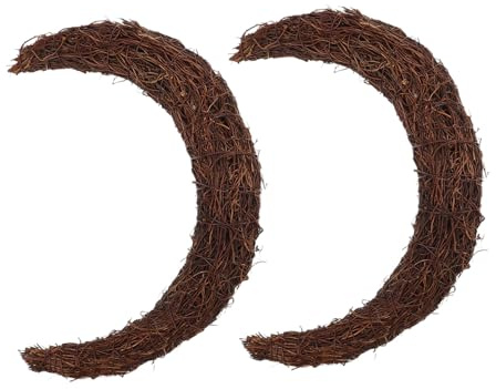 Didiseaon 2PCS Moon Shape Natural Rattan Wreath Rings for DIY Craft Holiday Front Door Decoration Grapevine Vine Branch Garland for Wedding Party and Christmas Wall Hanging