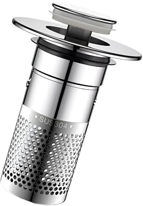 Tapón para Fregadero de baño, recogedor de, colador de Drenaje para Fregadero de baño,Tapón de Cubierta de Drenaje emergente con Cesta de Filtro de Acero Inoxidable - Filtro de del