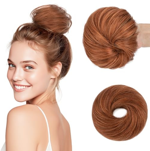 SEGOHAIR 30g Haarteile Echthaar Mit Gummiband Unordentlicher Dutt für Frauen|Glatt Elastischer Haardutt Scrunchies| Volles Unordentliches Dutt-Chignon | Kupfer