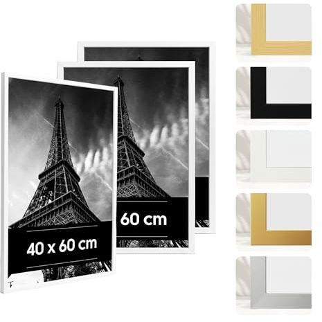 Estancia 3 Stück Weiße Bilderrahmen aus Kunststoff, 40 x 60 cm – 3er-Pack 40x60 cm Rahmen mit Bruchsicherem Acrylglas – Moderner Fotorahmen für Wände und Tische
