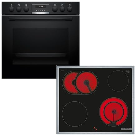 Bosch Einbauherd-Set HND611LS67, Serie 6 Einbau-Herd 60 cm mit Reinigungshilfe, Backwagen, AutoPilot 10 HEB517BB3, Serie 4 Elektro-Kochfeld 60 cm herdgesteuert mit Rahmen, Made in Germany NKN645GA2E