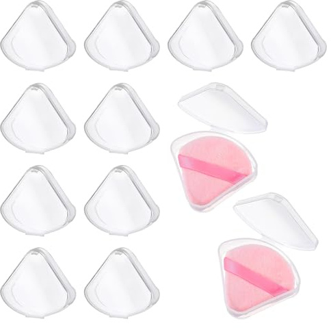 12 PCS Makeup Pads for Powder, Triangle Powder Puff Container, Clear PVC Makeup Sponge Protective Holder Cases, Portable Cosmetic Puff Box for Travel, Reusable Dust-Proof Beauty Blender Holder