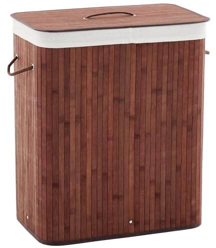 Bamboo Laundry Hamper, 106L Laundry Basket with Removable & Washable Liner, Foldable Storage Basket, Dirty Clothes Bin Washing Basket with Lid & Handles for Bedroom Bathroom