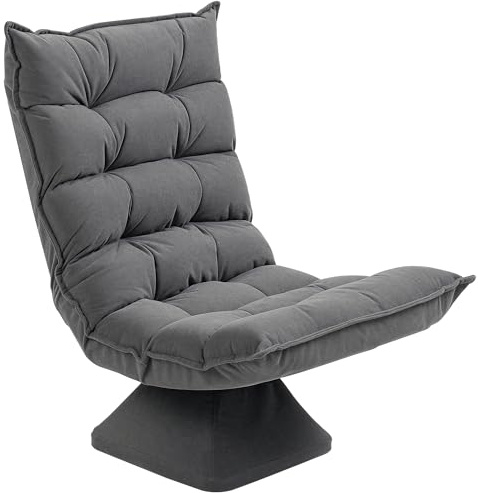 HOMCOM Poltrona Relax Girevole 360° con Schienale Regolabile in 5 Posizioni, Poltrona da Terra con Seduta Ampia Imbottita Spessa in Tessuto Effetto Velluto, per Soggiorno Lettura, 62x70x95 cm, Grigio
