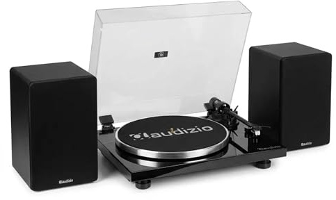 Audizio Toledo - Tocadiscos con Bluetooth Acabado Negro Salida RCA estéreo | Bluetooth y salida RCA incorporados, cápsula Audio Technica, correa de transmisión, para escuchar música en casa