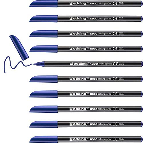 edding 1200 Fasermaler fein - blau - 10 Stifte - Rundspitze 1 mm - Filzstift zum Zeichnen und Schreiben - für Schule, Mandala