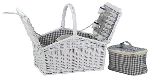 DVier Picknickkorb weide weiß f. 4 Personen m. Henkel inkl. Thermotasche