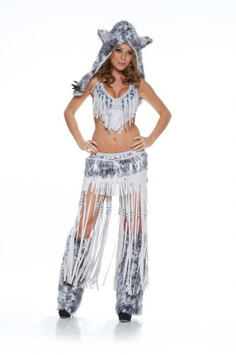shoperama Deluxe Fell-Kostüm Sexy Hippie-Indianerin Grau Kriegerin Squaw Damen