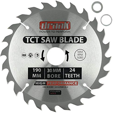 DRAAK TCT Circular Saw Blade Wood Cutter 190 x 30 x 24 Teeth Carbide for Wood Cutting Woodworking