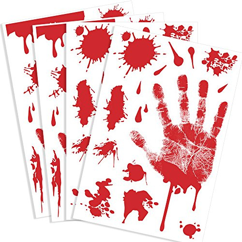 KUUQA 4 Stück Blutig Handabdruck Klammert sich Grusel PVC Aufkleber Decals für Halloween Dekorationen