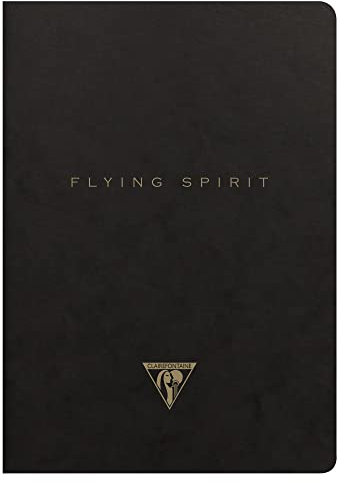 Clairefontaine 102536C - Notizbuch / Kladde Flying Spirit liniert DIN A5 14,8x21cm, 48 Blatt, Velinpapier elfenbein 90g, Fadenbindung, mit Klappe, Schwarz, in Retro Designs sortiert, 1 Stück