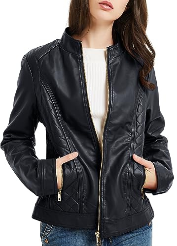 BELLIVERA Giacca Corta da Donna in Pelle PU, Giacca Tasche con Cerniera, Giacca in Pelle PU per l'autunno e l'inverno