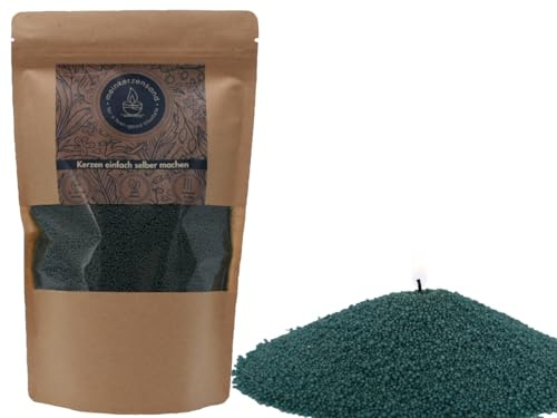 Kerzensand (inkl. 2 Dochte á 20cm) - Palmwachs Wachsgranulat Kerzengranulat Kerzenwachs - Universal einsetzbar unvergleichbar Kreativ (tannengrün - 400g)
