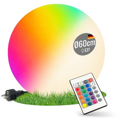 8 seasons LED Kugelleuchte 60 cm Shining Globe RGB – große Kugellampe außen | Farbwechsel, dimmbar, E27-Fassung, Fernbedienung, LED austauschbar, wetterfest IP65, mit Strom, für Garten, Terrasse, Balkon