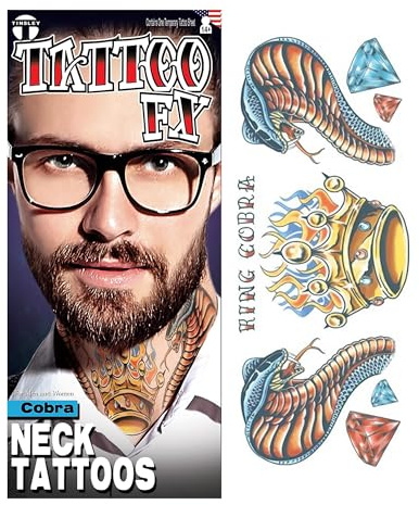 Nackentattoos Kobra - Tinsley Transfers - Temporäre Tätowierung - Henna Tattoos - Tattoo Sticker - Temporären Tattoo - Tattos für Festival oder Party