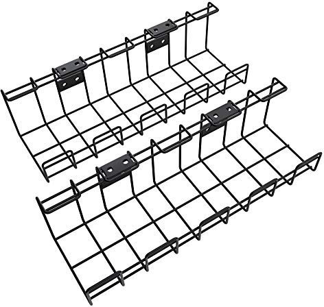 Cable management under desk with individual 4-in-1 desk/wall mounting system – cable holder/cable tray (2× set size M, secure mounting with screws, for cables, chargers, extension leads) KD Essentials
