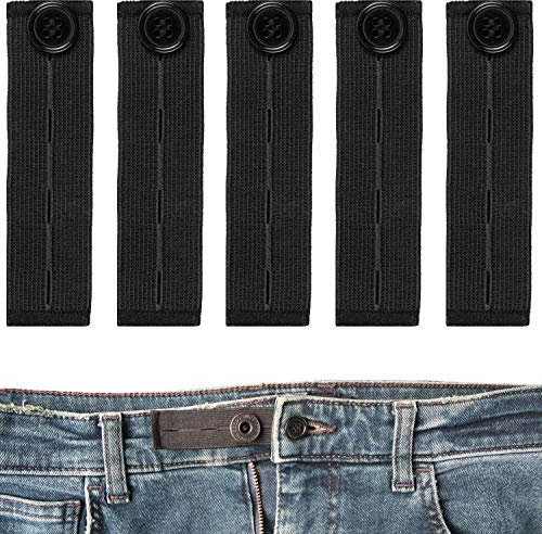 Bequeme Hosenbunderweiterung, 5 Pack, in schwarz, für Damen und Herren, verlängert den Hosenbund bis 14 cm, für Jeans und Hosen, 3 Größen einstellbar, elastisches Hosenband, Hosenbund Verlängerung