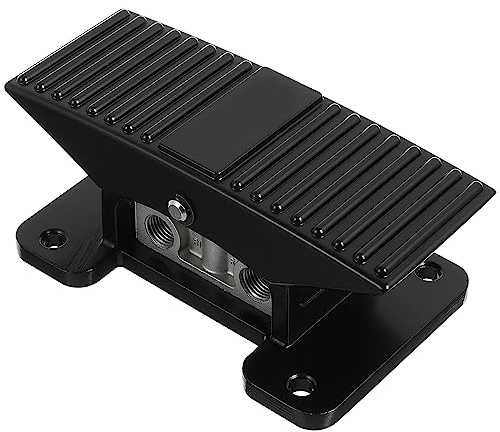 Pneumatic Foot Pedal Valve 5 Way 3 Position Center Closed, Leak-Proof Zinc Alloy 1/4 NPT Air Control Switch for Lift Table and Piston Actuator Rocker Style Nonslip Black