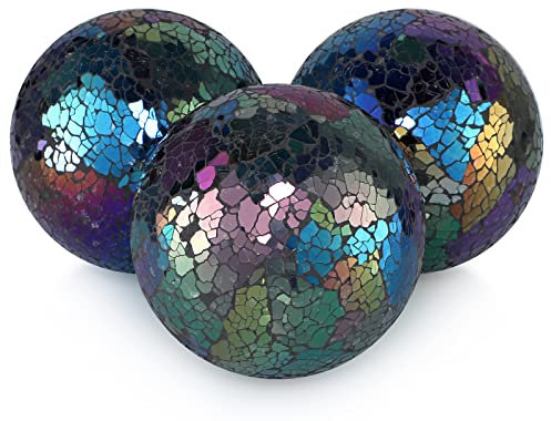 MDLUU 4 Decorative Orbs, Mosaic Sphere Balls, Centerpiece Balls for Bowls, Vases, Dining Table Decor, Pack of 3 (Mixed Color-Blue)