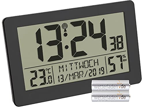 TFA Dostmann 60.2557.01 - Orologio digitale radiocontrollato con temperatura ambiente e retroilluminazione (nero con batterie)