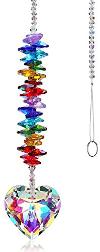 Rainbow Suncatcher Hanging Ornaments,Crystal Heart Shape Prisms Pendants,Rainbow Maker Chakra for Home Garden Window Decoration(rainbow Color)