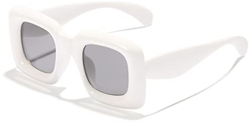 TOSGMLOUS Kids Cute Inflated Square Sunglasses for Boys Girls - Trendy Cool Y2K Glasses Retro Thick Frame Colorful Funny Shades UV400 (White)
