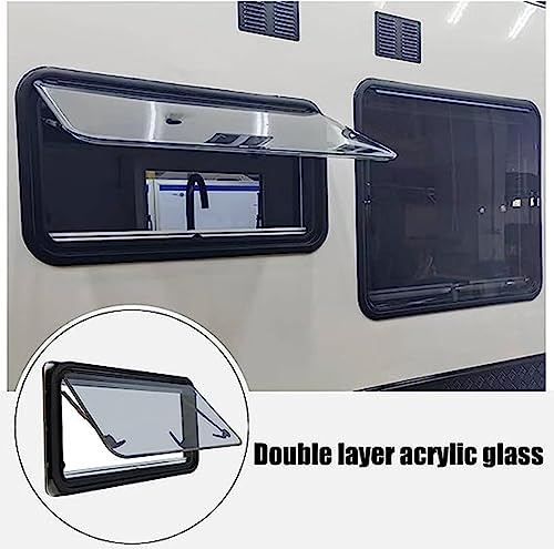 Ventana de ventilación lateral Ventana de ventilación lateral RV Ventana de empuje exterior con persiana enrollable integrada y mosquitera para caravana,50 * 45cm