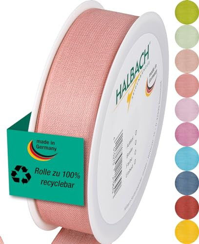 Halbach mattes Taftband, 25 mm x 25 m, rosa | Geschenkband in Baumwolloptik, Made in Germany, Ökt-Tex 100 zertifiziert und waschbar bei 30 Grad