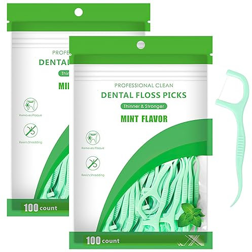 200 Pcs Dental Floss, Floss Sticks Dental 2 in 1 Toothpicks Sticks Disposable Portable Interdental Cleaning Tool for Teeth Cleaning, Green, 7.5CM