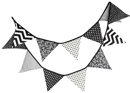 jojofuny Wimpel Banner Schwarz Weiß Baumwollstoff Wimpelgirlande Dreiecksfahne Kette Für Party Hochzeit Dekoration Wiederverwendbar Einzelne Elemente Anordnen An Schnur Vernäht