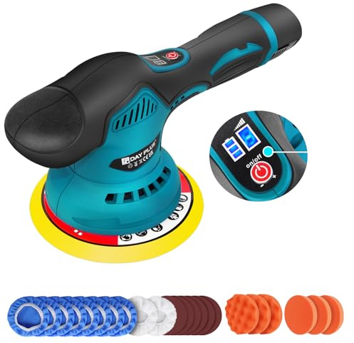 HSHa Cordless Mini Car Polisher, Dual Action Cordless Car Polisher 5.8 Inch, 8 Variable Speeds, 2 x 2.0Ah Battery, Lightweight Polishing Machine with 27pcs Attachments