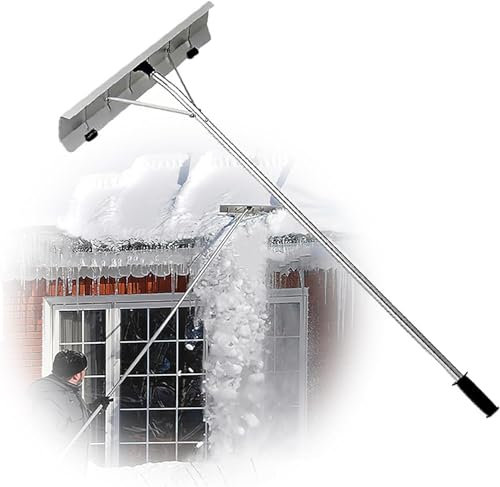 Verstellbarer Schneerechen, Aluminium-Schneeschaufel mit Verstellbarer Verlängerungsstange 122–610 cm, Schneeschaufeln zum Reinigen von Blättern, Sträuchern, Gras, Schneeräumung auf dem Dach