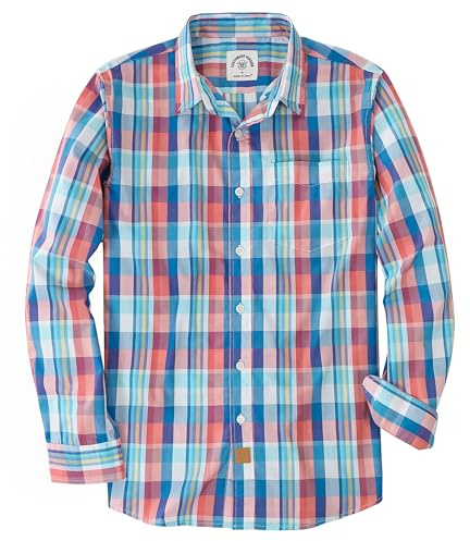 Dubinik® Camicia Quadri Uomo Casual Leggero Botton Down Regular Fit con Taschini Rosa Blu 052 M