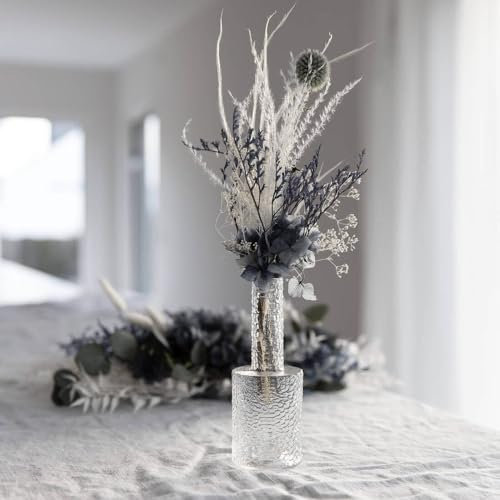 Trockenblumenstrauß Mini Tischdeko Eukalyptus blau Variante mit Hortensie, Verpackungseinheit 4X, Farbe blau