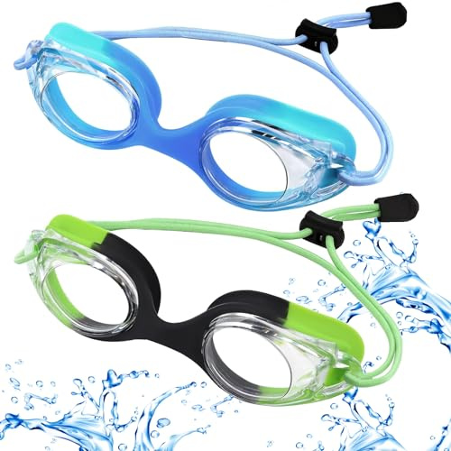 NAMIC 2 Pièces Lunettes de Natation Enfant, Lunettes de Natation pour les Enfants en bas âge, Lunette de Plongée Enfant Sans Fuite Anti-Bué et Protection UV, Réglable, pour les 3-12 Ans, Vert, Bleu