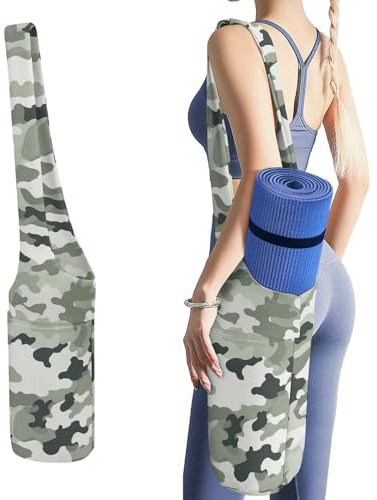 YJWANDL Yogamatten-Organizer, weißer Camouflage-Druck, Yogamatte, Tasche, Turnmatte, Tasche, Leinen-Aufbewahrungstasche, strapazierfähige Yoga-Tragetasche