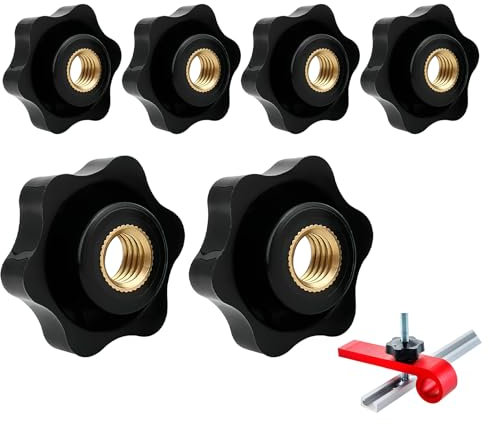 6Pcs M8 Clamping Nuts Plastic Through Hole Star Female Knob Screws Hex Clamping Thread Nut Grip Handle Nuts for Machines Systems Furniture Industrial Machine Tools Fitness Equipment, Black