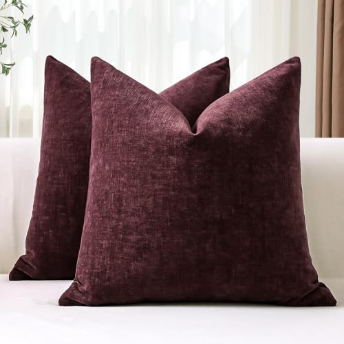 JOTOM 2er Set Chenille Kissenbezüge, Dekorative Weich Einfarbig Wurf Kissenbezug Moderne Kissenhüllen Sofakissen Dekokissen Zierkissenbezug für Wohnzimmer Schlafzimmer Deko (40x40cm, Bordeauxrot)
