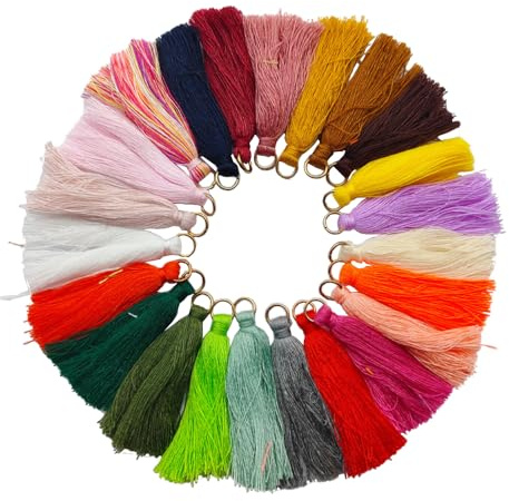 Anevous 50 Stück Mini Quasten, 5 cm Bunte Quaste Handgemachte Quast mit Ring, Quasten Anhänger Weiche Quasten für DIY Handwerk Schmuckherstellung Lesezeichen Souvenirs Quaste Ohrring,Gemischte Farben