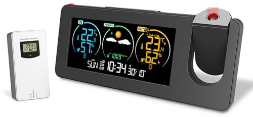 Irfora FJ3538 Neue elektronische Projektionsuhr Wetterstation Wettervorhersage Temperatur und Luftfeuchtigkeit Farbbildschirm Digitaler Wecker
