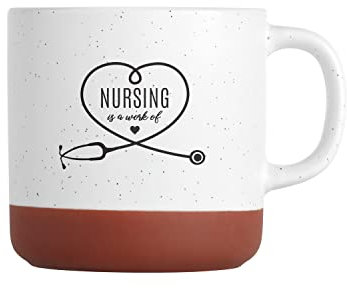 IMPRINTS ONLINE I Nursing Is A Work Of Heart Mug / 13 Oz Speckled Ceramic Tea Mug For Medical Assistant Nurses/Nurse Assistant Coffee Cup