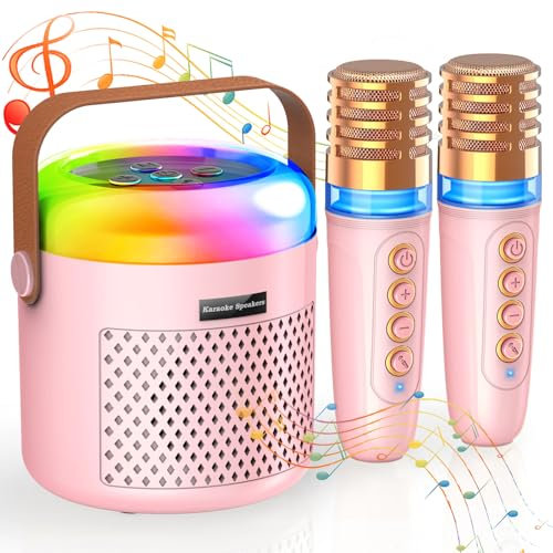 Mini Karaoke Maschine Kinder, Tragbares Karaoke mit 2 Mikrofonen, Spielzeug für Mädchen Jungen 3-12 Jahre