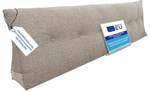 Pillows24 Rückenkissen für Bett & Sofa 200cm, abnehmbarem Bezug | Bequemes Keilkissen und Lesekissen fürs Bett, waschbarem Bezug, Großes Sofakissen für Rückenlehne und Sofa, Dunkelgrau