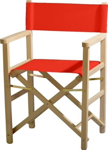 Sedia Regista Legno Naturale Tessuto Rinforzato Faggio Pieghevole Richiudibile Braccioli Interno Esterno Giardino Campeggio Patio Director Bar Ristorante (Fusto naturale - tela rossa)